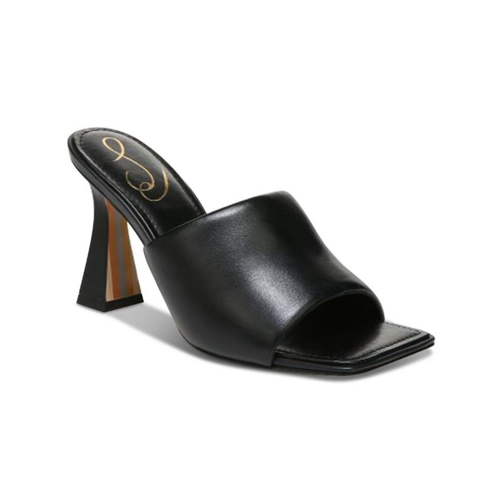 NWT SAM EDELMAN Womens Black Carmen Open Flare  Leather Heeled Mules Shoes 6 M